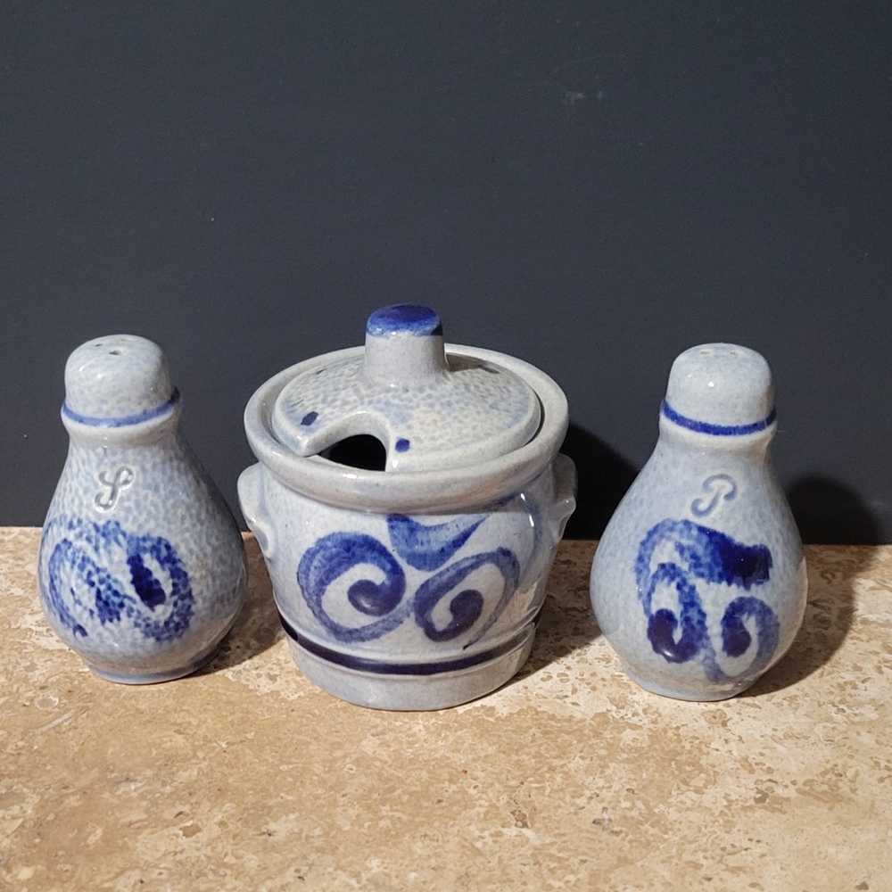 Marzi Remy Pottery Condiment Jar with lid, and Salt & Pepper Set